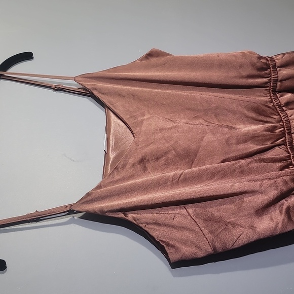 LASCANA Romantic Satin Tie Waist Ruffle Hem Powder Blush Peach Satin Dress - Picture 4 of 11